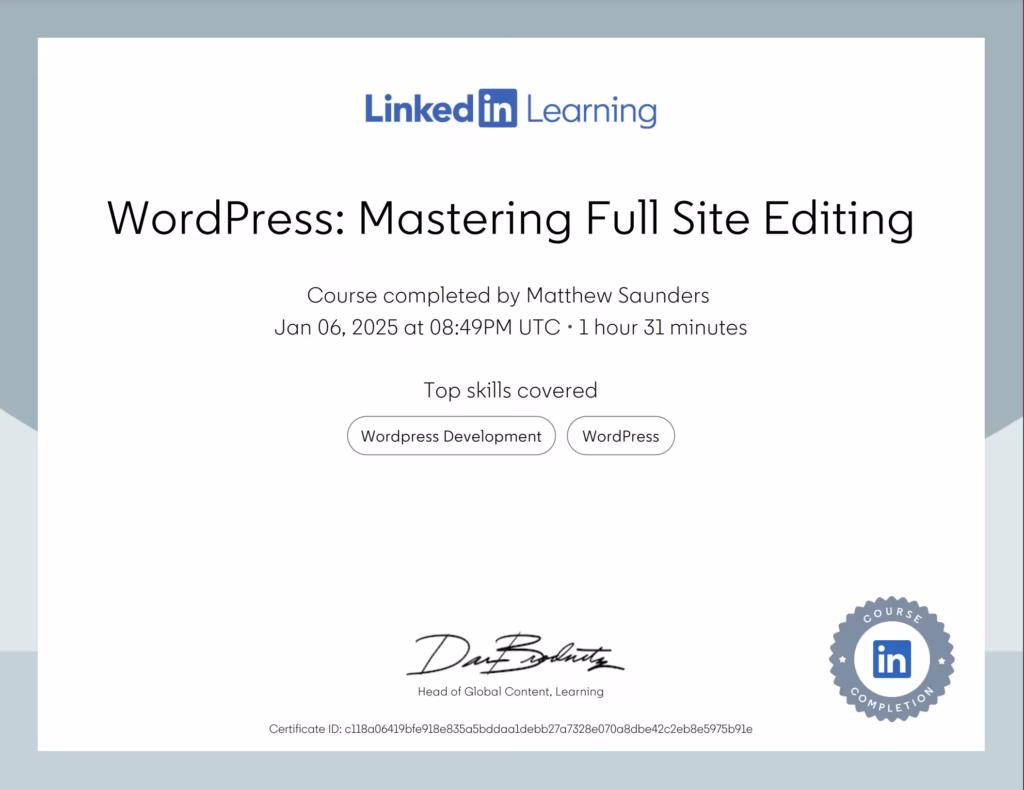 WordPress FSE Cert Jan 6 2025